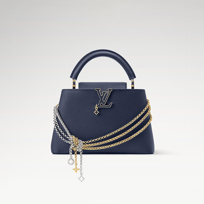 lv louis vuitton capucines bb why knot multi chain top handle handbag #m28203